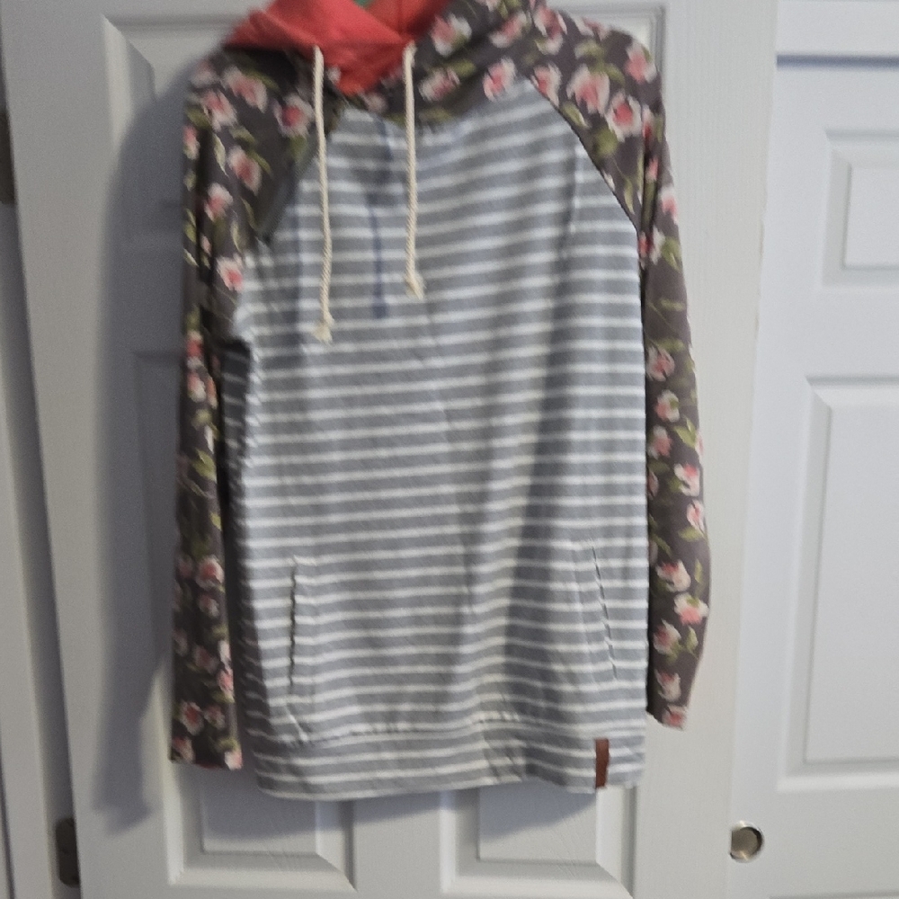Avenue Striped Hoodie with Floral Accents